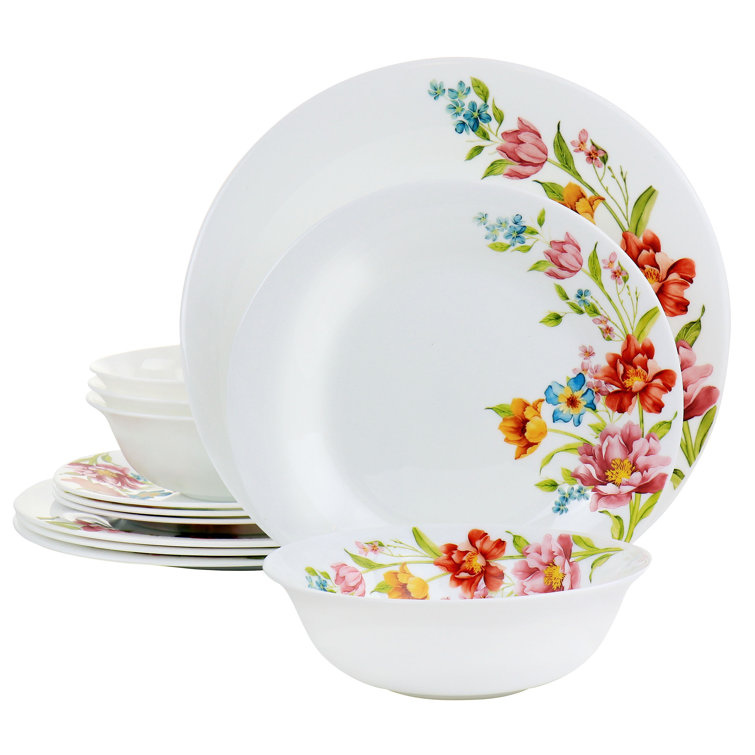 Gibson Tempered Glass Dinnerware Set of 12 Wayfair Canada